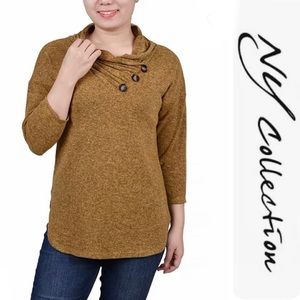 NY Collection - 3/4 Sleeve Crossover Cowl Neck Mustard Top